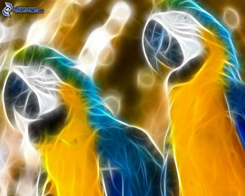 parrots, fractal animals, fractal bird