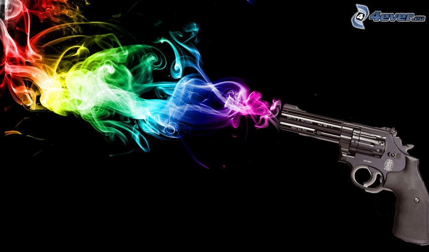 pistol, colored smoke