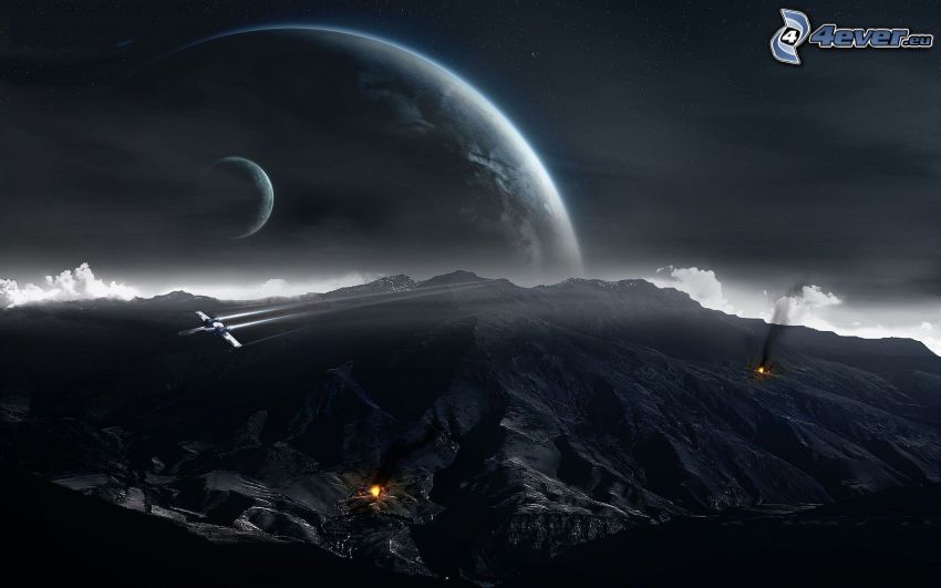 rocky mountains, planets, aircraft