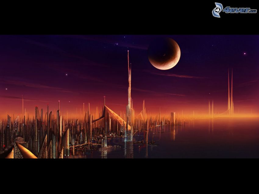 sci-fi city, moon