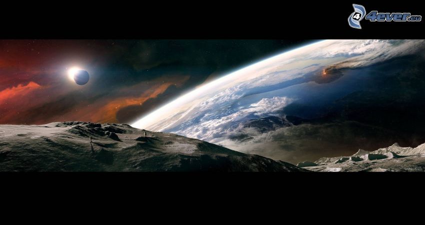 sci-fi landscape, planet, sun