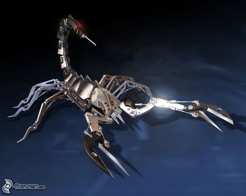 scorpion, mechanical animal, steel, brick