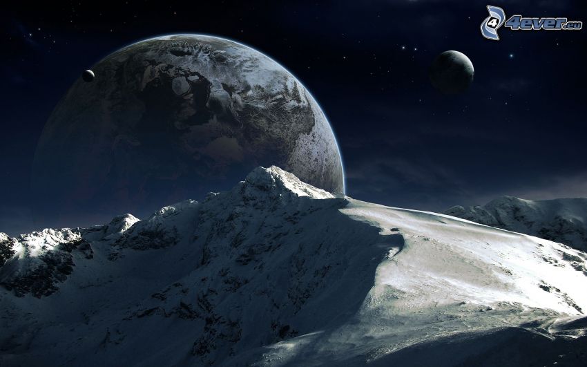 snowy mountains, planets