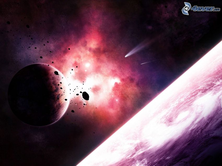 space explosion, planets