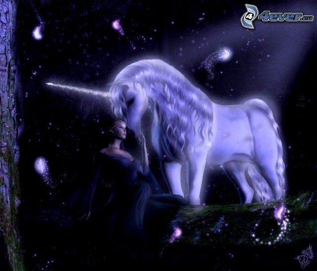 unicorn and woman, night