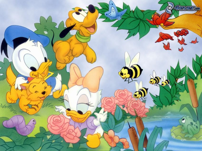 Disney characters, Donald Duck, fairy tale, animals