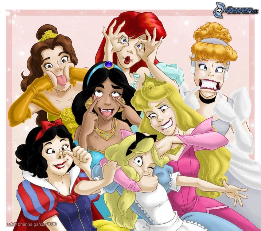 Disney princesses, cartoon, grimacing