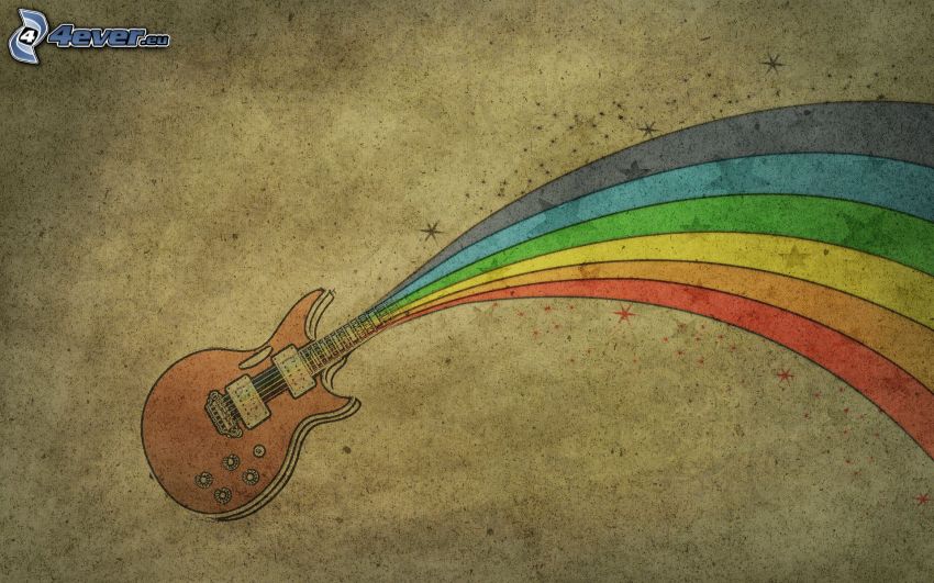 electric guitar, color rainbow