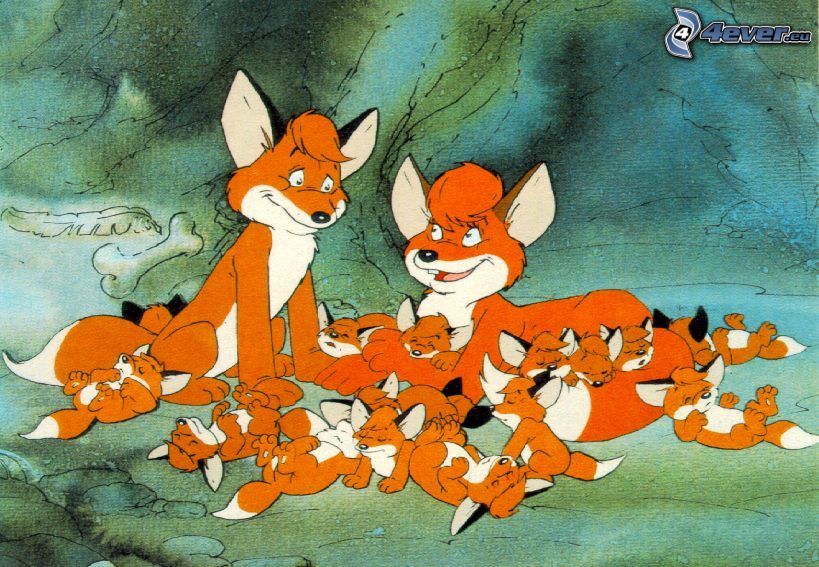 family, cartoon fox, cubs
