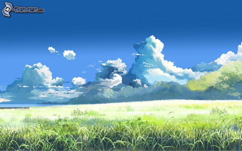 field, clouds