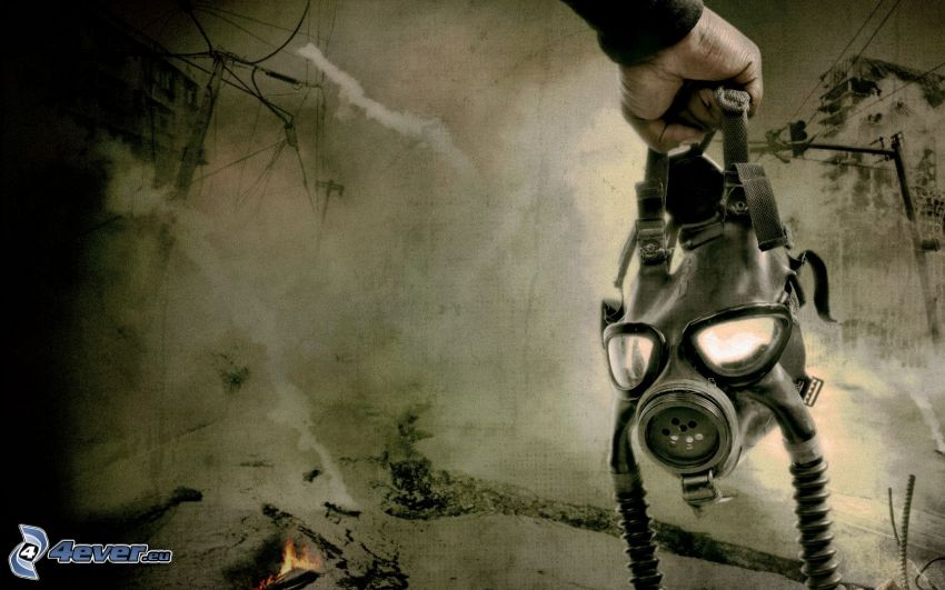 gas mask, hand