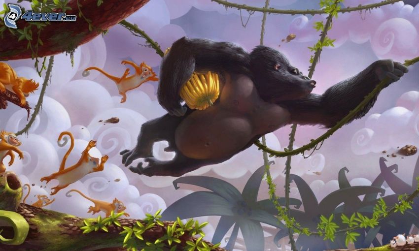 gorilla, monkeys, lianas