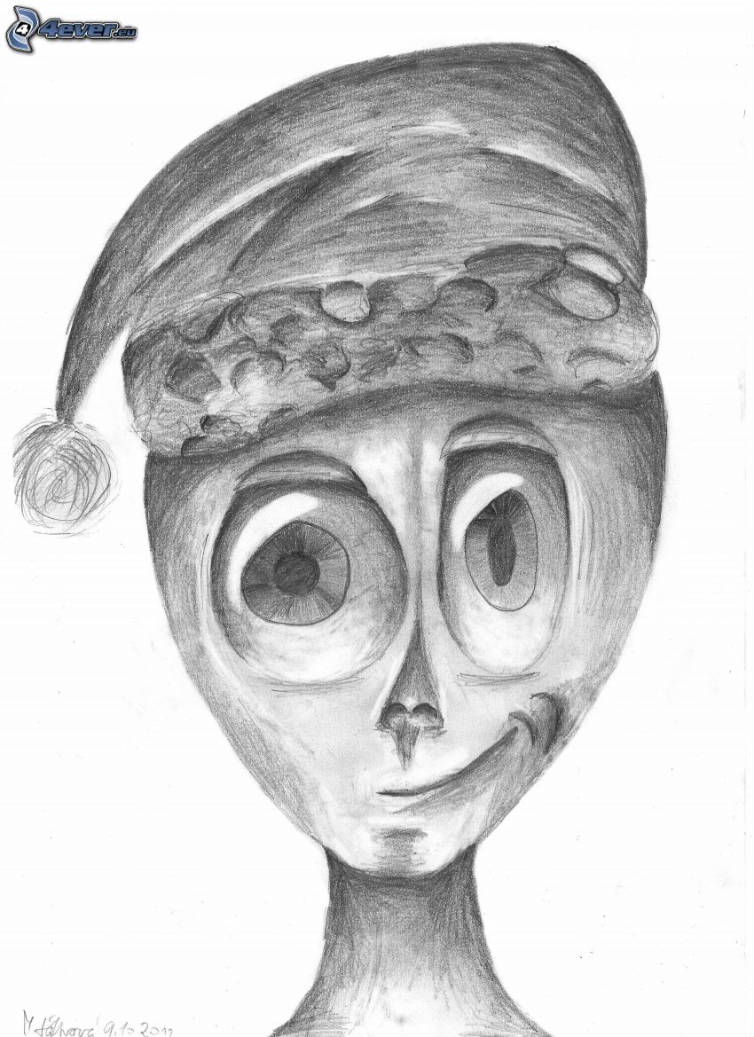 alien, Santa Claus hat, big eyes