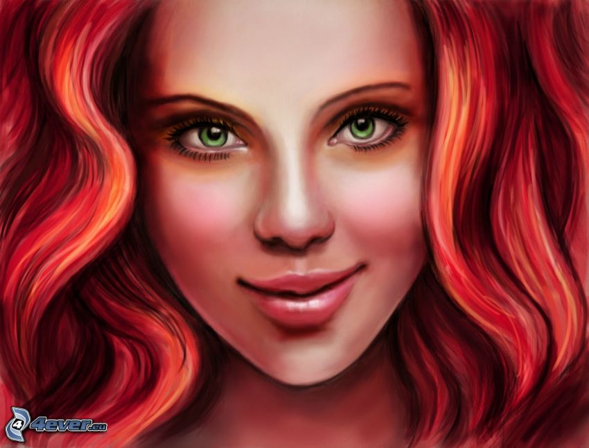 beautiful woman's face, cartoon face, redhead