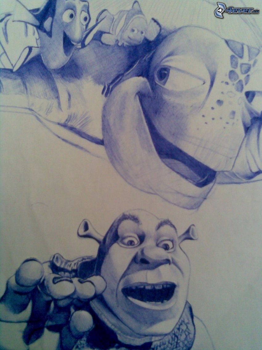 cartoon characters, Nemo, Shrek