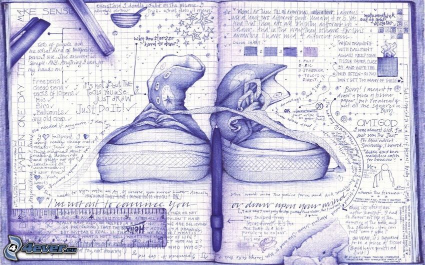 cartoon sneakers, exercise book