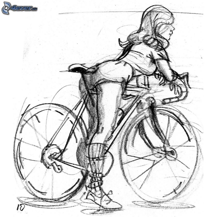 girl on bike, cartoon girl