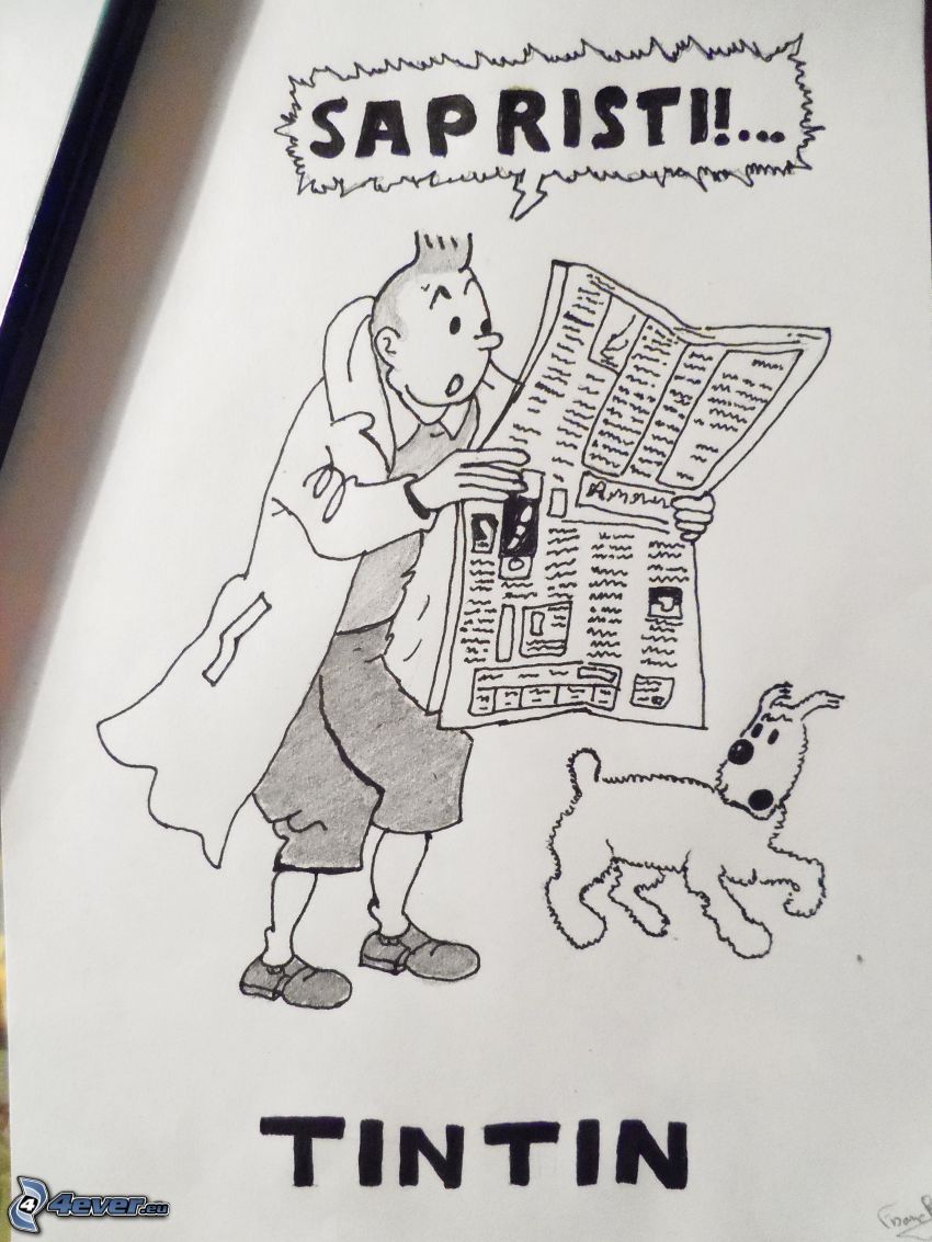 man, dog, newspapers, text