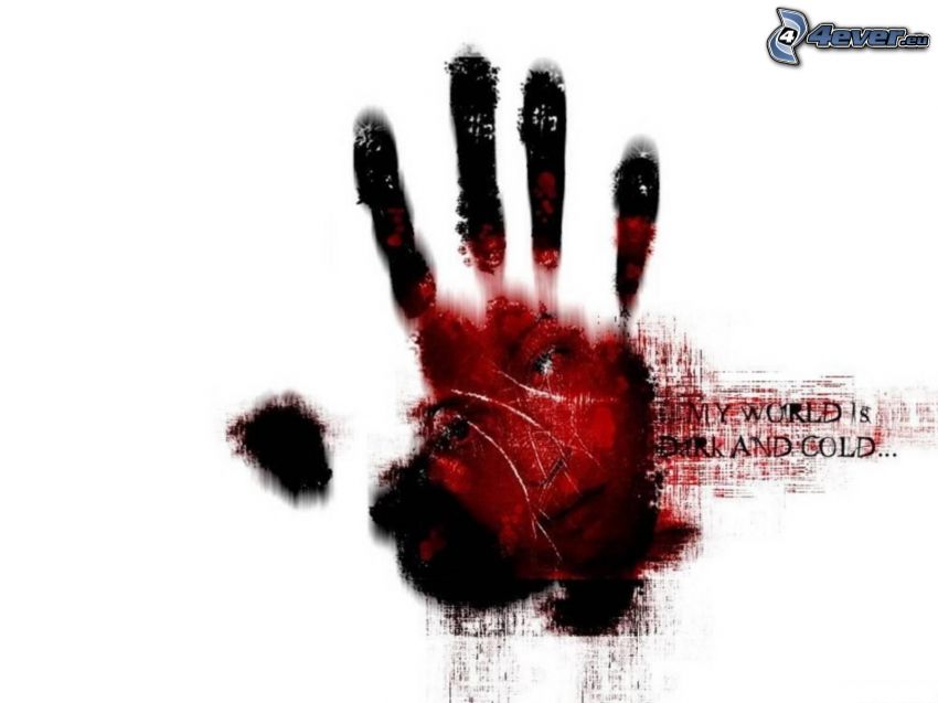handprint, face, bloody hand