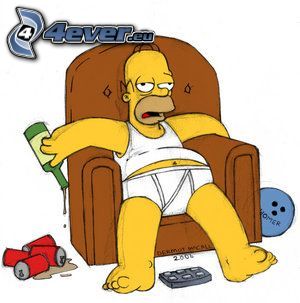 Homer Simpson, beer, mess, alcohol, chair