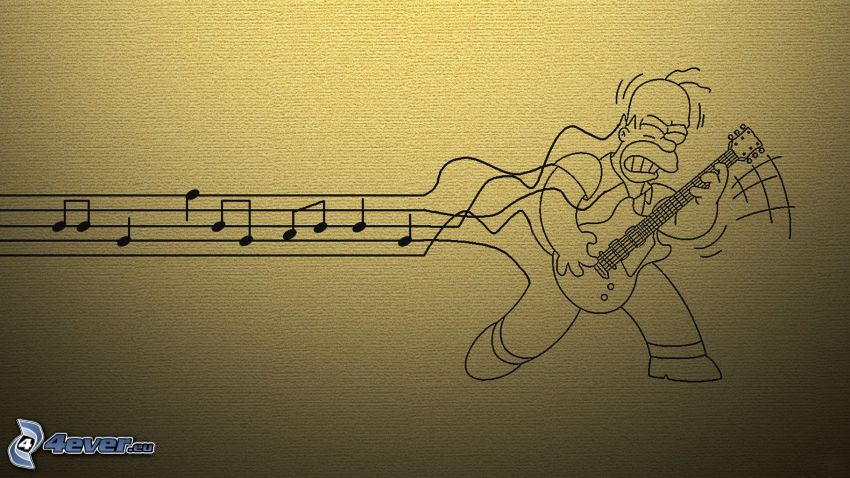 Homer Simpson, guitarist, sheet of music
