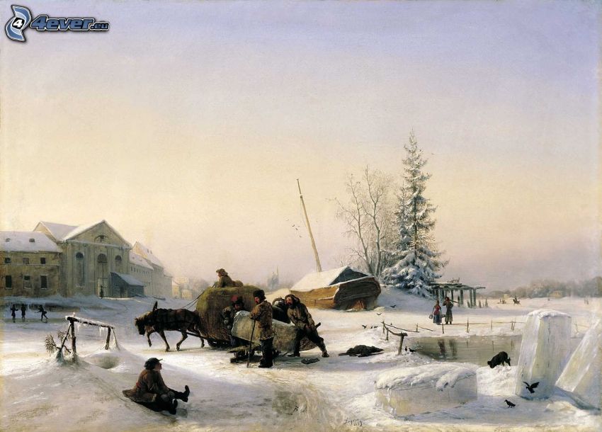 men, snowy landscape