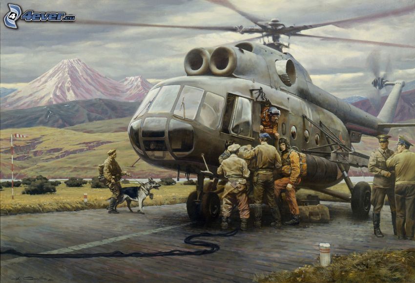 military helicopter, soldiers