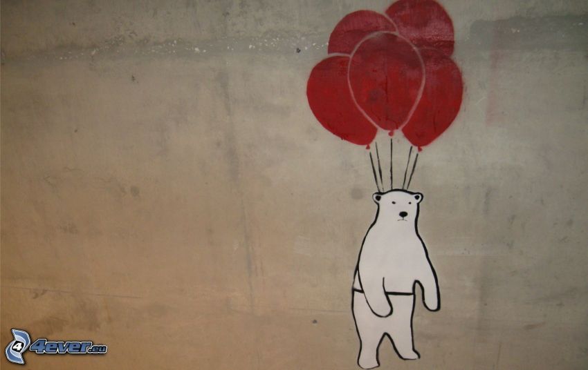 polar bear, balloons