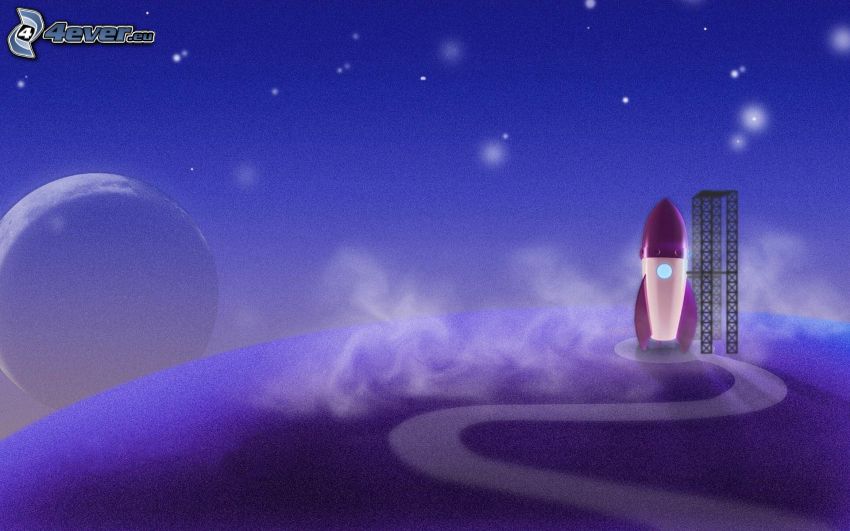 rocket, moon, night