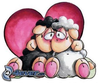 sheep, love, cartoon heart