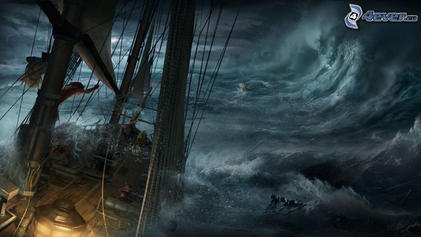 ship, stormy sea