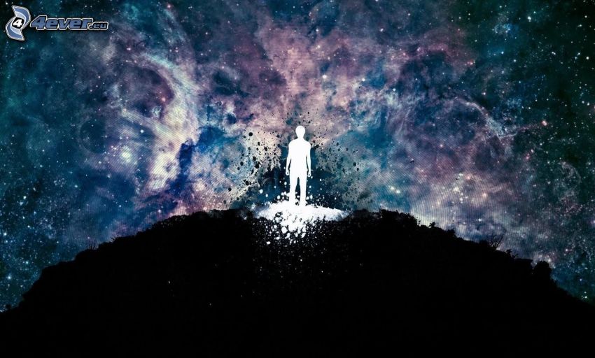 silhouette of a man, nebulae