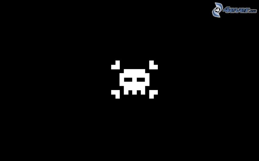 skeleton, pixel, black background