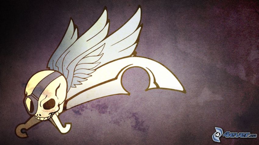 skull, cartoon wings