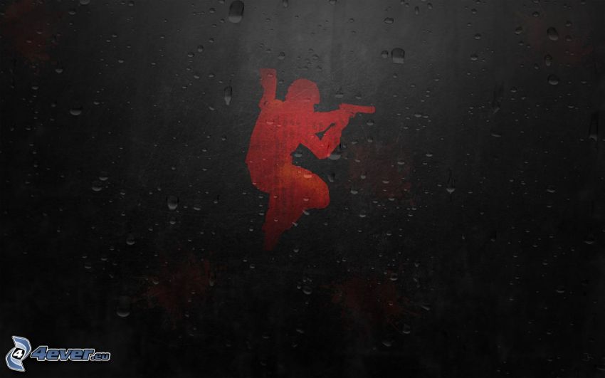 soldier with a gun, silhouette, drops of water