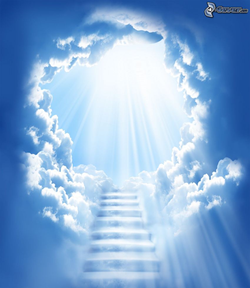stairs to heaven, sunbeams, clouds