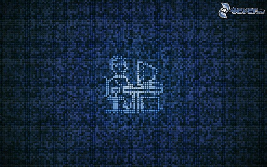 stickman, computer, blue background