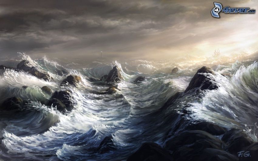 stormy sea, waves