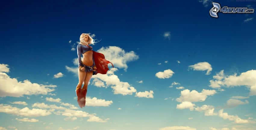 Superman, blonde, clouds