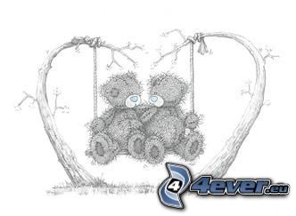 teddy bears, couple on seesaw