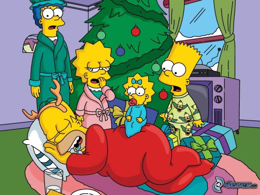 The Simpsons, sleep, christmas tree