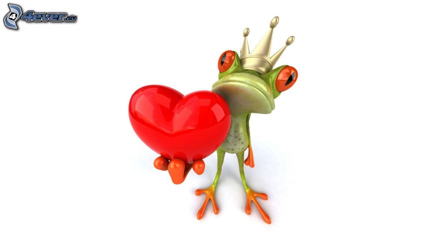 tree-frog, red heart, crown
