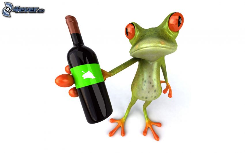 tree-frog, wine, bottle