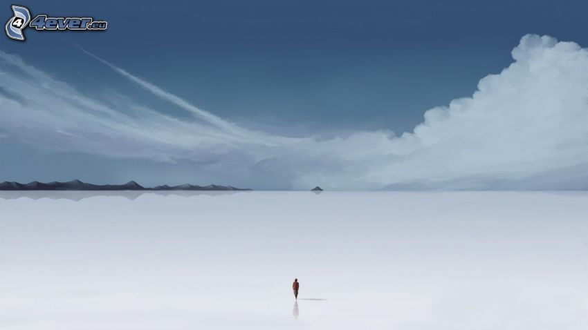 valley, human, loneliness, clouds