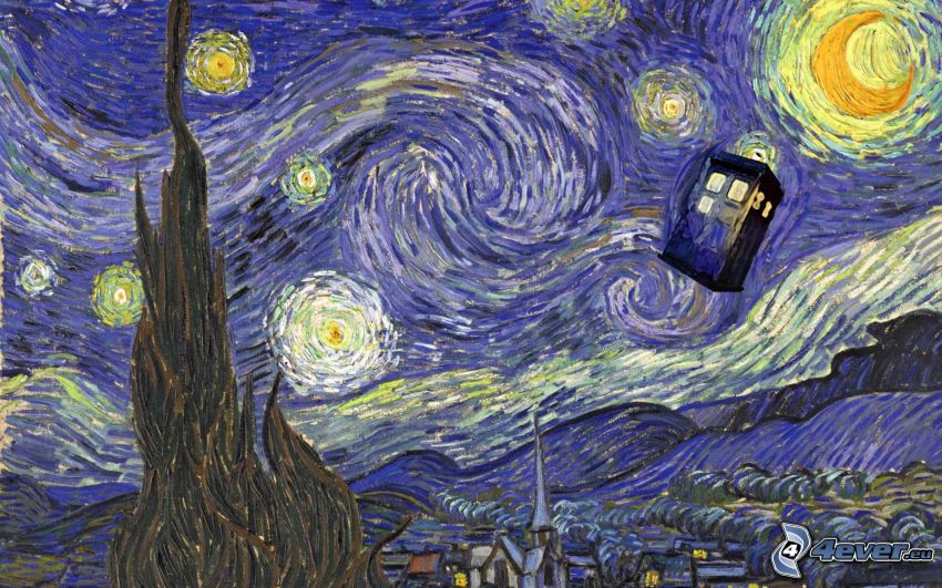 Vincent Van Gogh - The Starry Night, parody, cartoon landscape