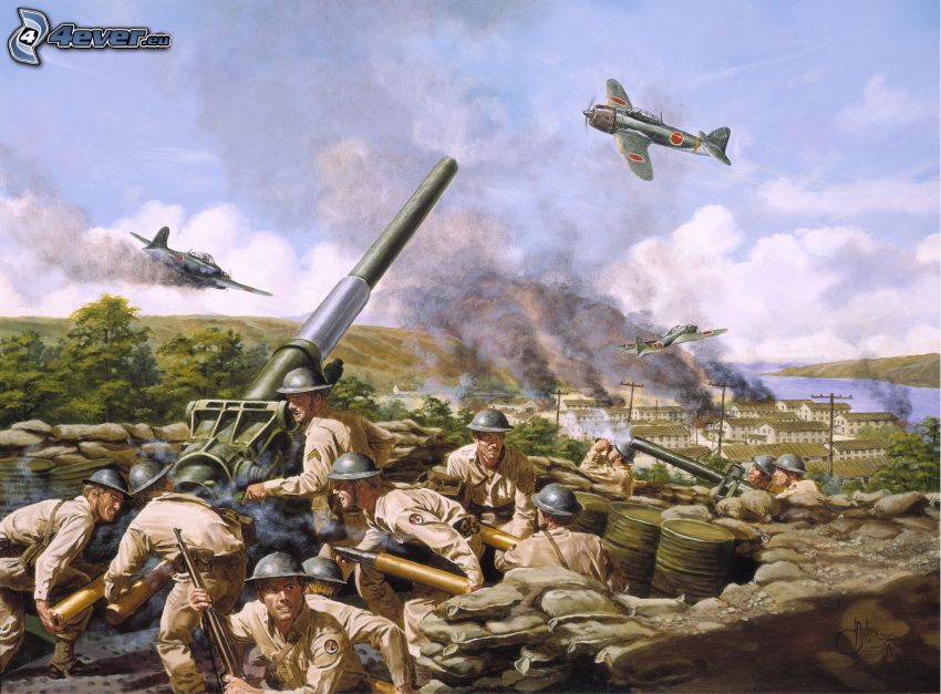 war, cannon, soldiers, aircraft