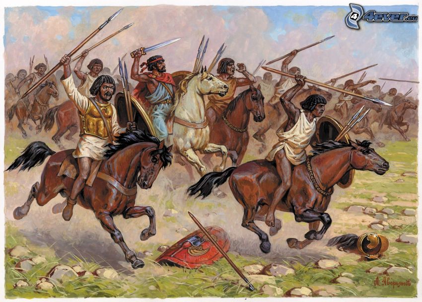 warriors, brown horses