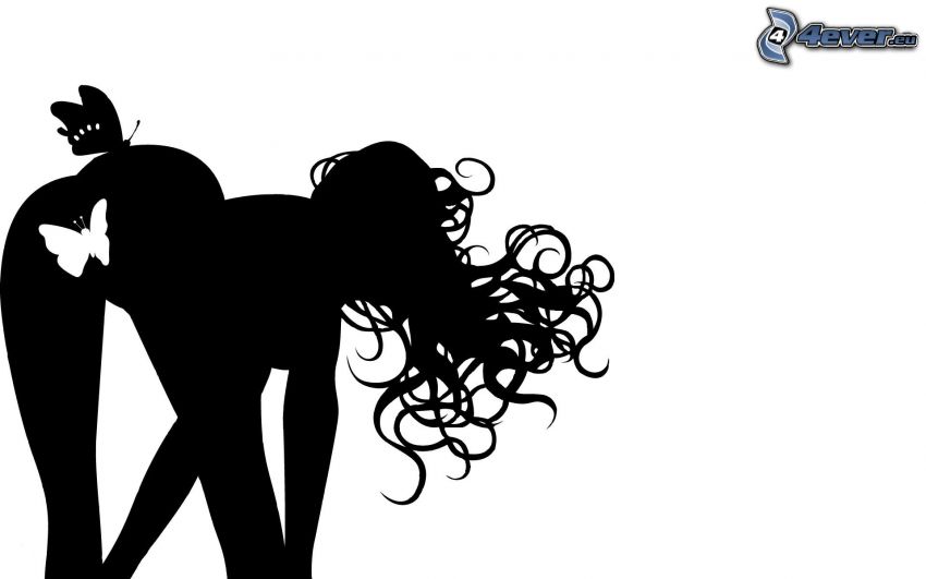woman silhouette, butterflies