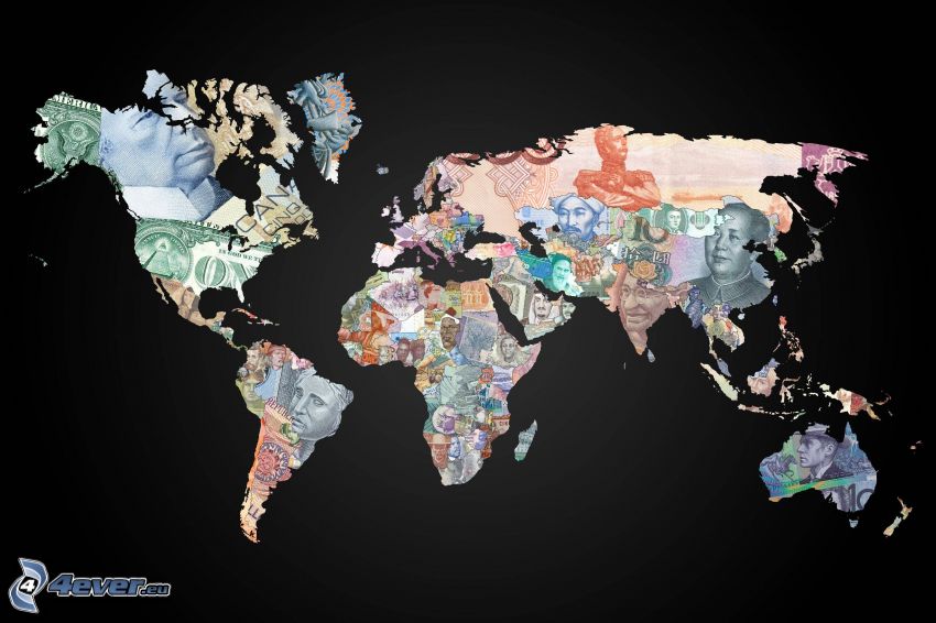 world map, money