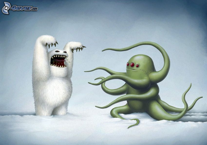 Yeti, octopus, snow